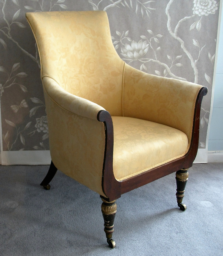 Regency Library Armchair - Gold Damask